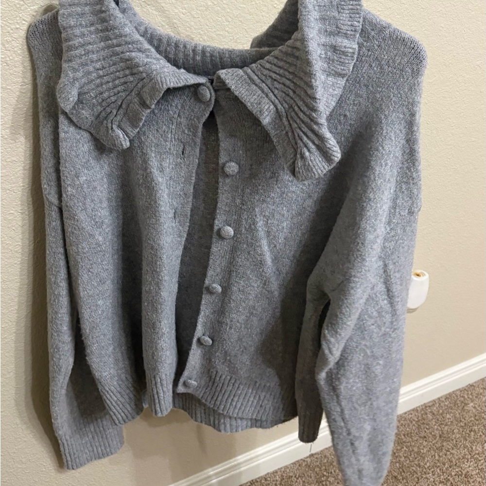 Sincerely Jules Gray Ruffled Collar Cardigan